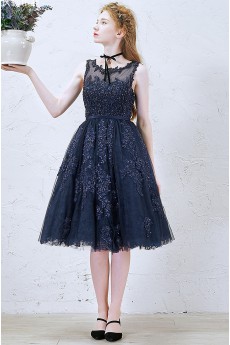 Tulle Scoop Knee-Length Sleeveless A-line Dress with Lace, Sash, Beads