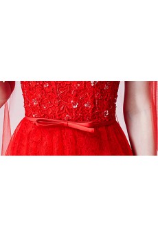 Lace, Tulle Off-the-Shoulder Sweep Train A-line Dress with Sequins, Bow