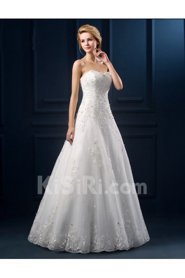 Tulle, Lace Sweetheart Floor Length Sleeveless A-line Dress with Rhinestone