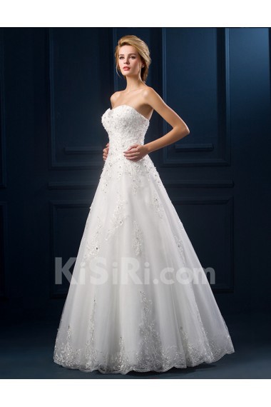 Tulle, Lace Sweetheart Floor Length Sleeveless A-line Dress with Rhinestone