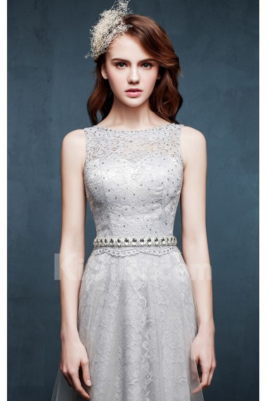 Tulle, Lace Scoop Sweep Train Sleeveless Sheath Dress with Rhinestone, Sash