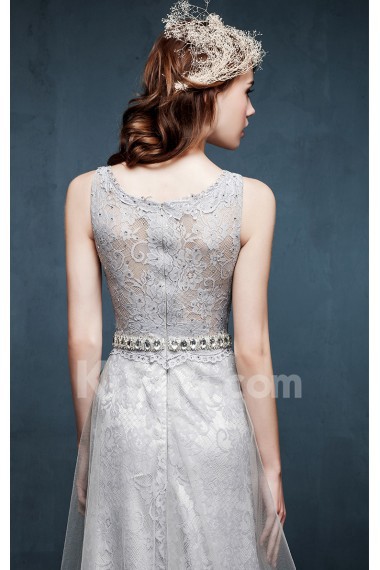 Tulle, Lace Scoop Sweep Train Sleeveless Sheath Dress with Rhinestone, Sash