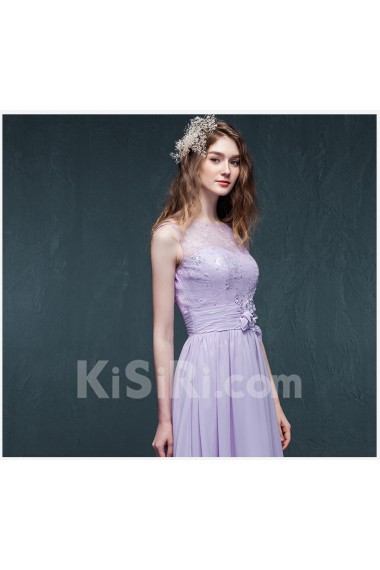 Chiffon Scoop Sweep Train Sleeveless A-line Dress with Sequins, Handmade Flowers