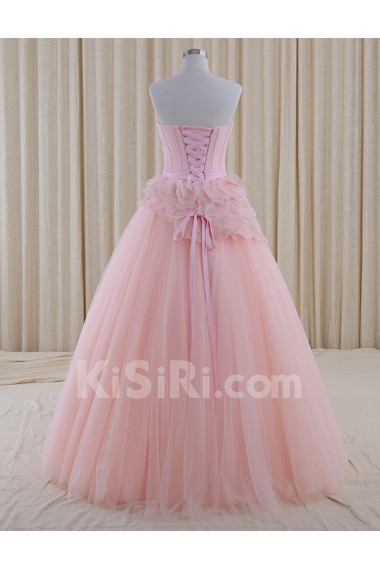 Tulle, Satin Strapless Floor Length Sleeveless A-line Dress with Bow