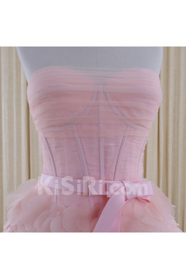 Tulle, Satin Strapless Floor Length Sleeveless A-line Dress with Bow