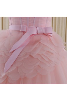 Tulle, Satin Strapless Floor Length Sleeveless A-line Dress with Bow