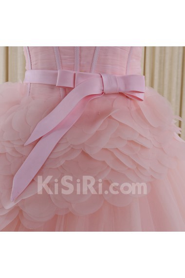 Tulle, Satin Strapless Floor Length Sleeveless A-line Dress with Bow