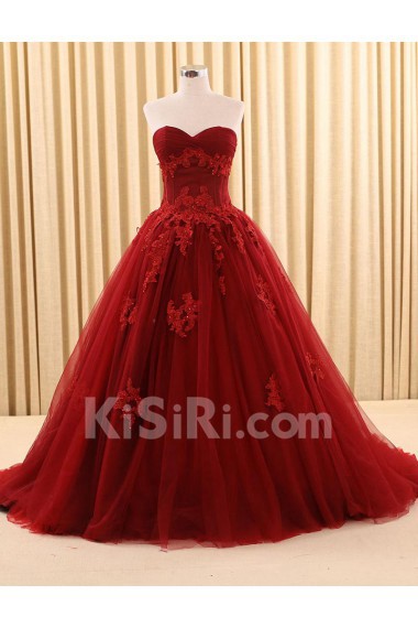 Tulle Sweetheart Chapel Train Sleeveless Ball Gown Dress with Sequins