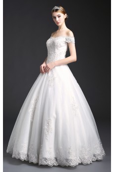 Tulle, Lace Off-the-Shoulder Floor Length Ball Gown Dress with Beads