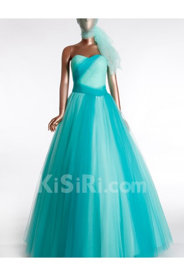 Tulle, Satin Sweetheart Floor Length Sleeveless A-line Dress with Handmade Flowers