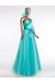 Tulle, Satin Sweetheart Floor Length Sleeveless A-line Dress with Handmade Flowers