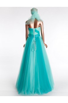 Tulle, Satin Sweetheart Floor Length Sleeveless A-line Dress with Handmade Flowers