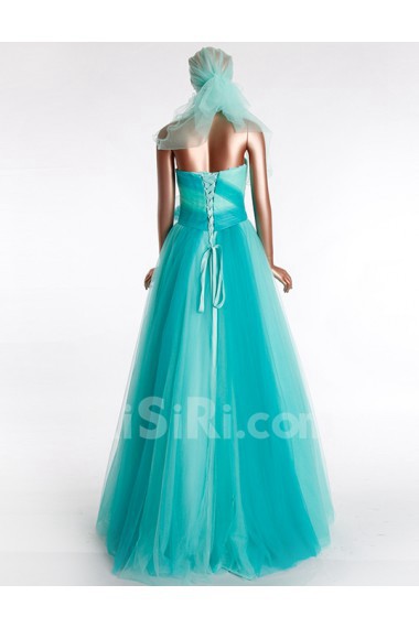 Tulle, Satin Sweetheart Floor Length Sleeveless A-line Dress with Handmade Flowers