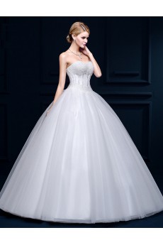 Tulle, Lace Sweetheart Floor Length Sleeveless Ball Gown Dress with Beads