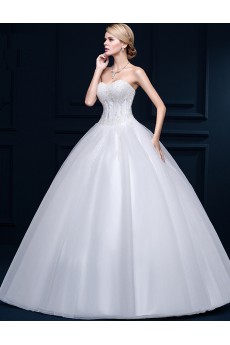 Tulle, Lace Sweetheart Floor Length Sleeveless Ball Gown Dress with Beads