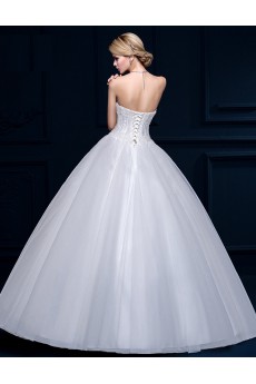 Tulle, Lace Sweetheart Floor Length Sleeveless Ball Gown Dress with Beads