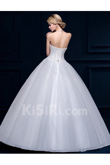 Tulle, Lace Sweetheart Floor Length Sleeveless Ball Gown Dress with Beads