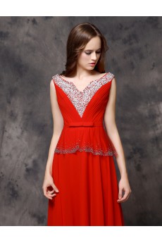 Lace V-neck Floor Length Cap Sleeve Sheath Dress with Bow, Rhinestone