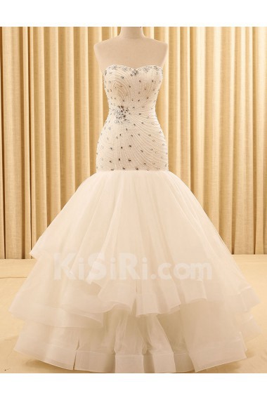 Tulle Sweetheart Floor Length Sleeveless Mermaid Dress with Rhinestone, Beads