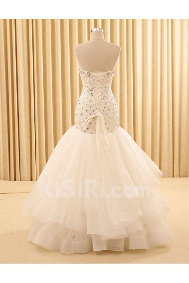 Tulle Sweetheart Floor Length Sleeveless Mermaid Dress with Rhinestone, Beads