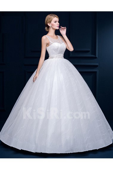 Tulle, Lace Scoop Floor Length Sleeveless Ball Gown Dress with Beads, Sash