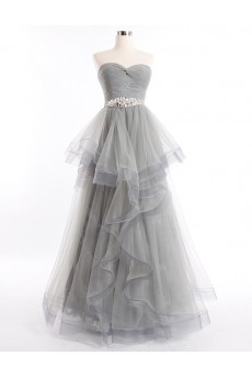 Tulle, Satin Sweetheart Floor Length Sleeveless A-line Dress with Rhinestone