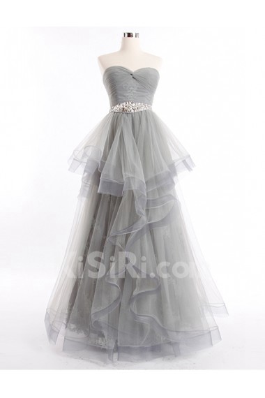 Tulle, Satin Sweetheart Floor Length Sleeveless A-line Dress with Rhinestone