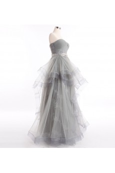 Tulle, Satin Sweetheart Floor Length Sleeveless A-line Dress with Rhinestone