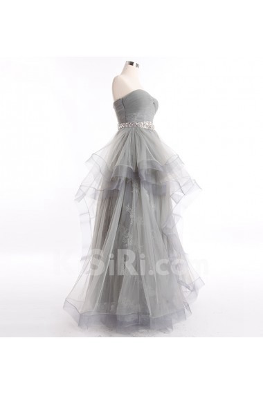 Tulle, Satin Sweetheart Floor Length Sleeveless A-line Dress with Rhinestone