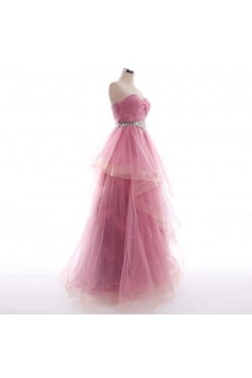 Tulle, Satin Sweetheart Floor Length Sleeveless A-line Dress with Rhinestone