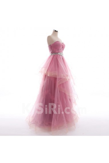 Tulle, Satin Sweetheart Floor Length Sleeveless A-line Dress with Rhinestone