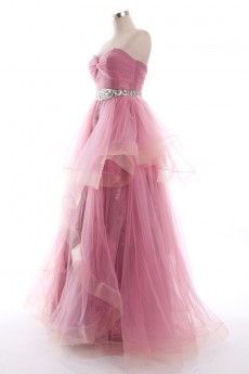 Tulle, Satin Sweetheart Floor Length Sleeveless A-line Dress with Rhinestone