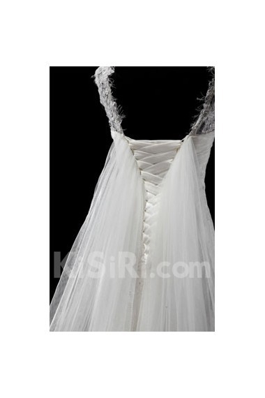 Tulle, Lace Jewel Chapel Train Sleeveless Mermaid Dress with Embroidered