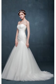 Tulle, Satin Sweetheart Sweep Train Sleeveless Mermaid Dress with Ruched