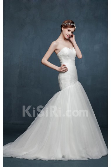 Tulle, Satin Sweetheart Sweep Train Sleeveless Mermaid Dress with Ruched