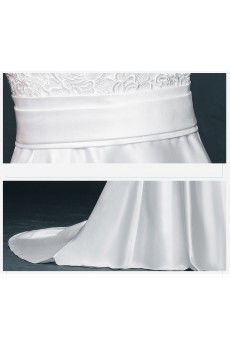 Satin Jewel Sweep Train Cap Sleeve A-line Dress with Lace, Sash