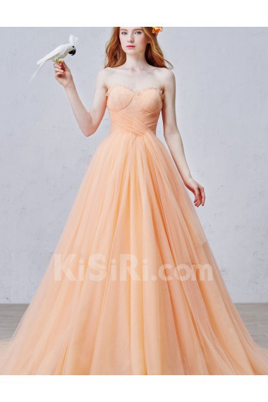 Tulle Sweetheart Sweep Train Sleeveless A-line Dress with Ruched