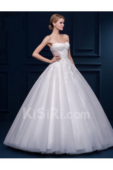 Tulle, Lace Sweetheart Floor Length Sleeveless Ball Gown Dress with Sequins, Applique