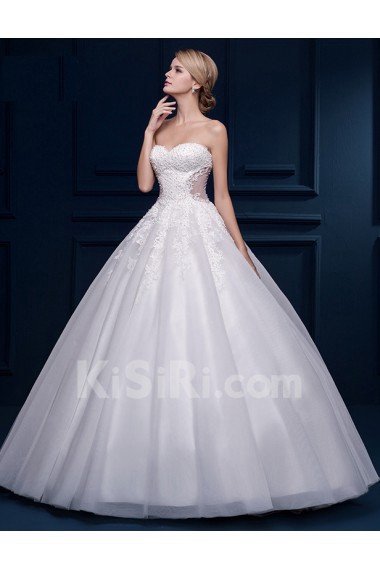 Tulle, Lace Sweetheart Floor Length Sleeveless Ball Gown Dress with Sequins, Applique