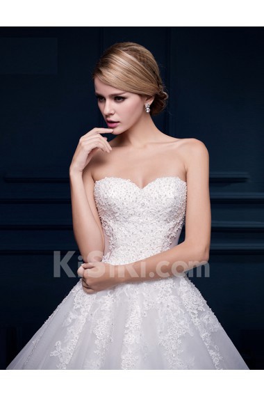 Tulle, Lace Sweetheart Floor Length Sleeveless Ball Gown Dress with Sequins, Applique