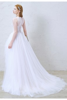 Lace, Tulle Jewel Sweep Train Sleeveless A-line Dress