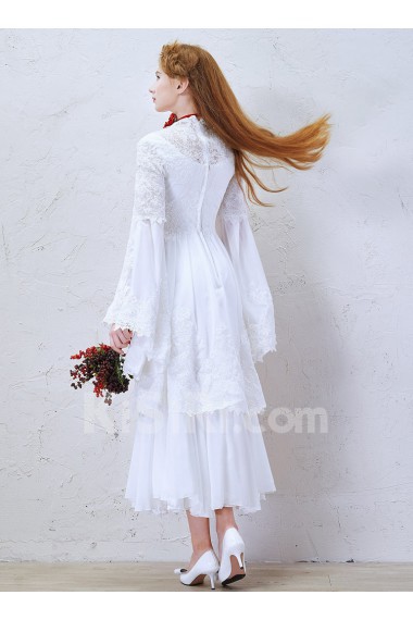 Lace, Chiffon Square Ankle-Length Long Sleeve A-line Dress