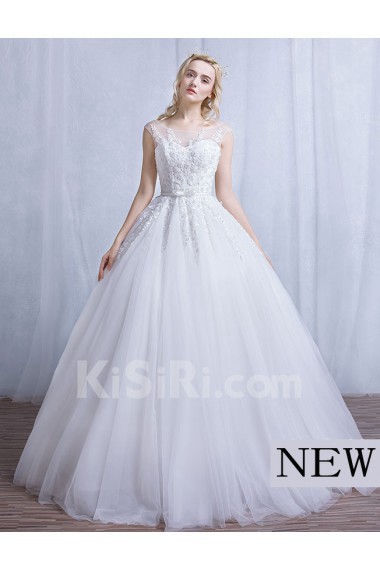 Tulle, Lace Scoop Floor Length Cap Sleeve Ball Gown Dress with Beads