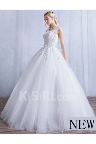 Tulle, Lace Scoop Floor Length Cap Sleeve Ball Gown Dress with Beads