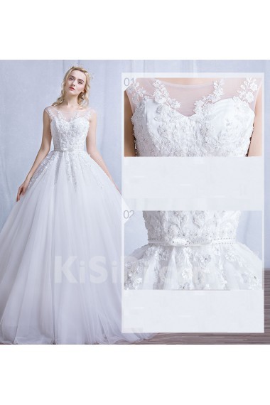 Tulle, Lace Scoop Floor Length Cap Sleeve Ball Gown Dress with Beads