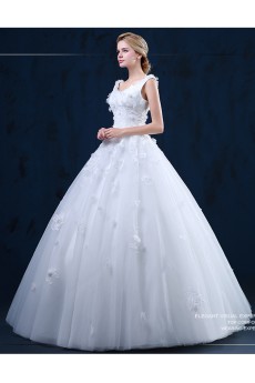 Tulle, Lace Scoop Floor Length Sleeveless Ball Gown Dress with Handmade Flowers