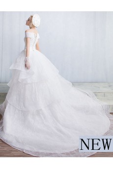 Tulle, Lace Off-the-Shoulder Sweep Train Ball Gown Dress