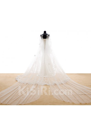 Lace, Tulle Jewel Chapel Train Three-quarter Mermaid Dress with Rhinestone, Handmade Flower