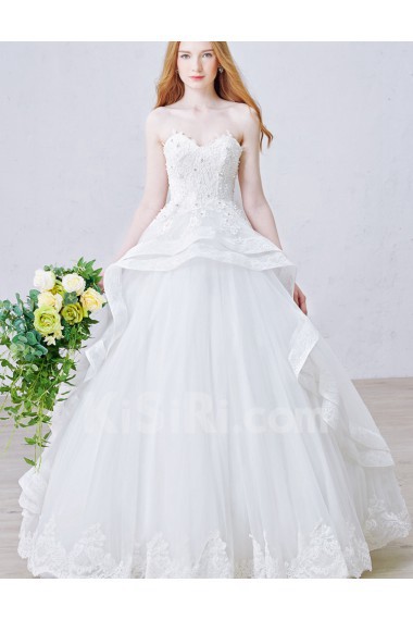 Lace, Tulle, Net, Satin Sweetheart Floor Length Sleeveless Ball Gown Dress with Rhinestone