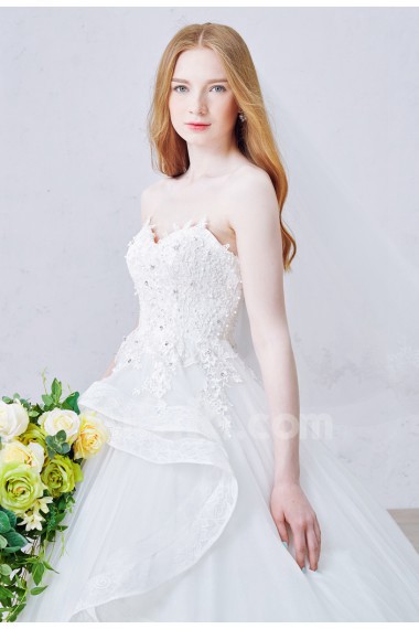 Lace, Tulle, Net, Satin Sweetheart Floor Length Sleeveless Ball Gown Dress with Rhinestone